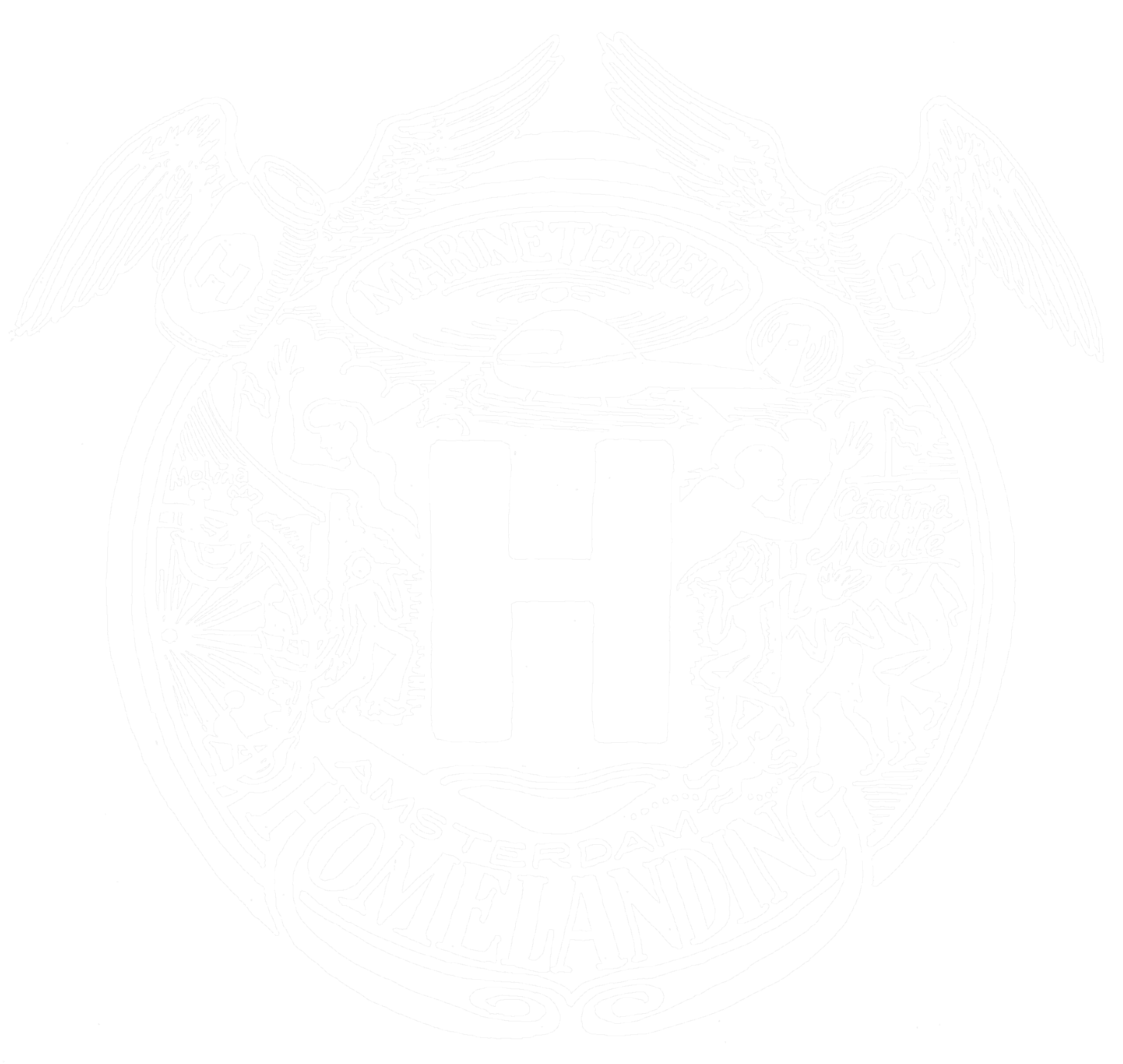 Het Homelanding Logo. Een rond logo met een H in het midden.